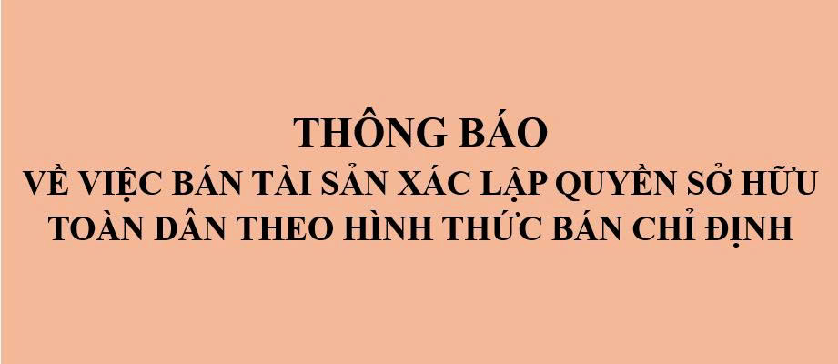 Thông báo về việc bán tài sản xác lập quyền sở hữu toàn dân theo hình thức bán chỉ định