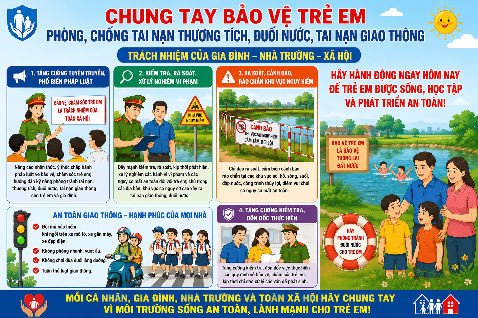 Phòng ngừa tai nạn giao thông và đuối nước trẻ em trong dịp hè năm 2026