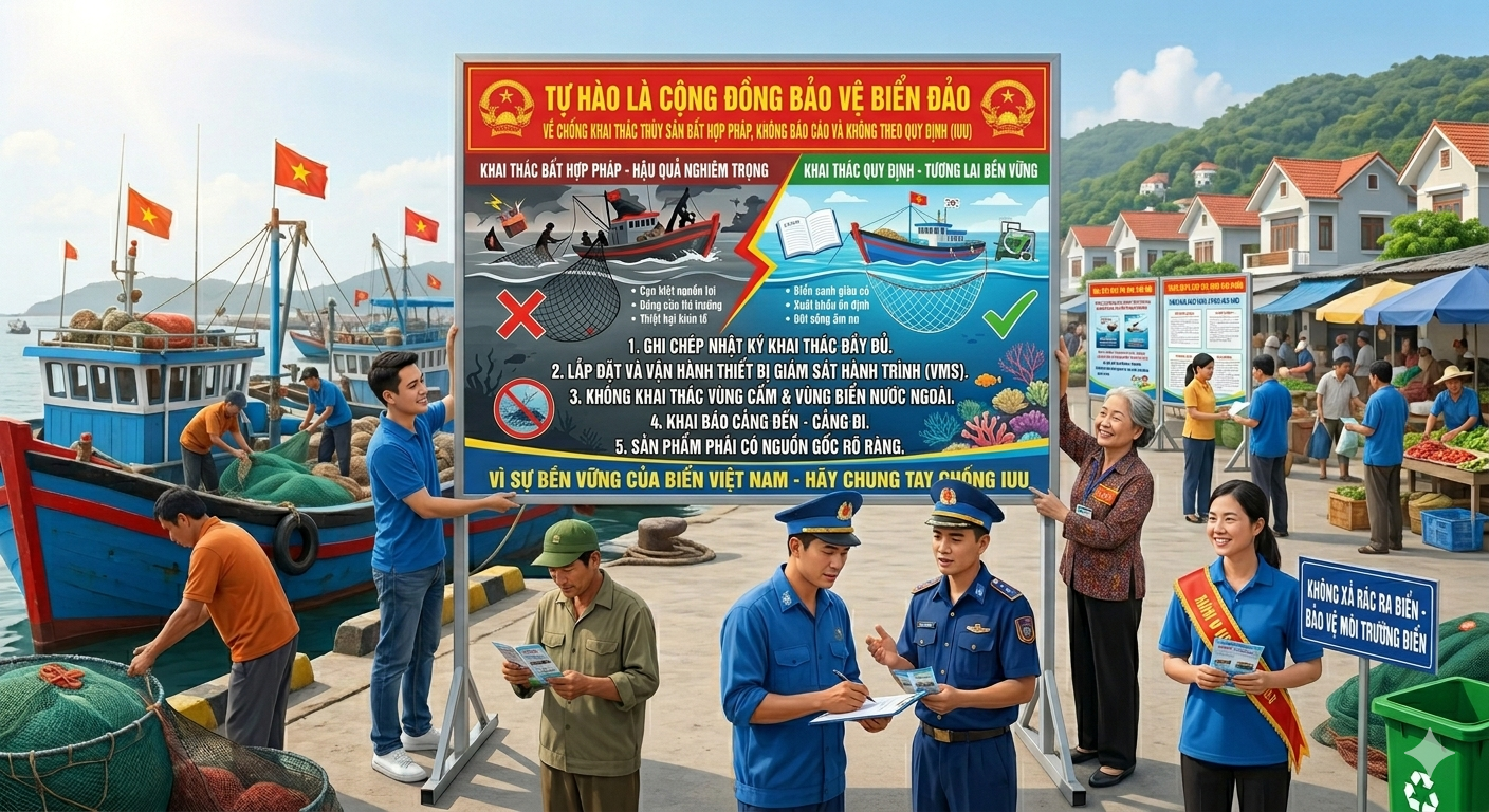 TUYÊN TRUYỀN CÔNG TÁC VỀ CHỐNG KHAI THÁC THỦY SẢN BẤT HỢP PHÁP, KHÔNG BÁO CÁO VÀ KHÔNG THEO QUY ĐỊNH (IUU) TRÊN ĐỊA BÀN PHƯỜNG BÌNH KIẾN