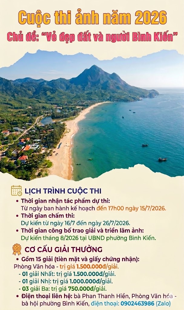 Kế hoạch tổ chức Cuộc thi ảnh năm 2026 - Chủ đề: “Vẻ đẹp đất và người Bình Kiến”