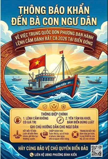 THÔNG BÁO VỀ VIỆC THÔNG TIN TRUNG QUỐC THÔNG BÁO LỆNH CẤM ĐÁNH BẮT CÁ CÓ THỜI HẠN TRÊN BIỂN NĂM 2026