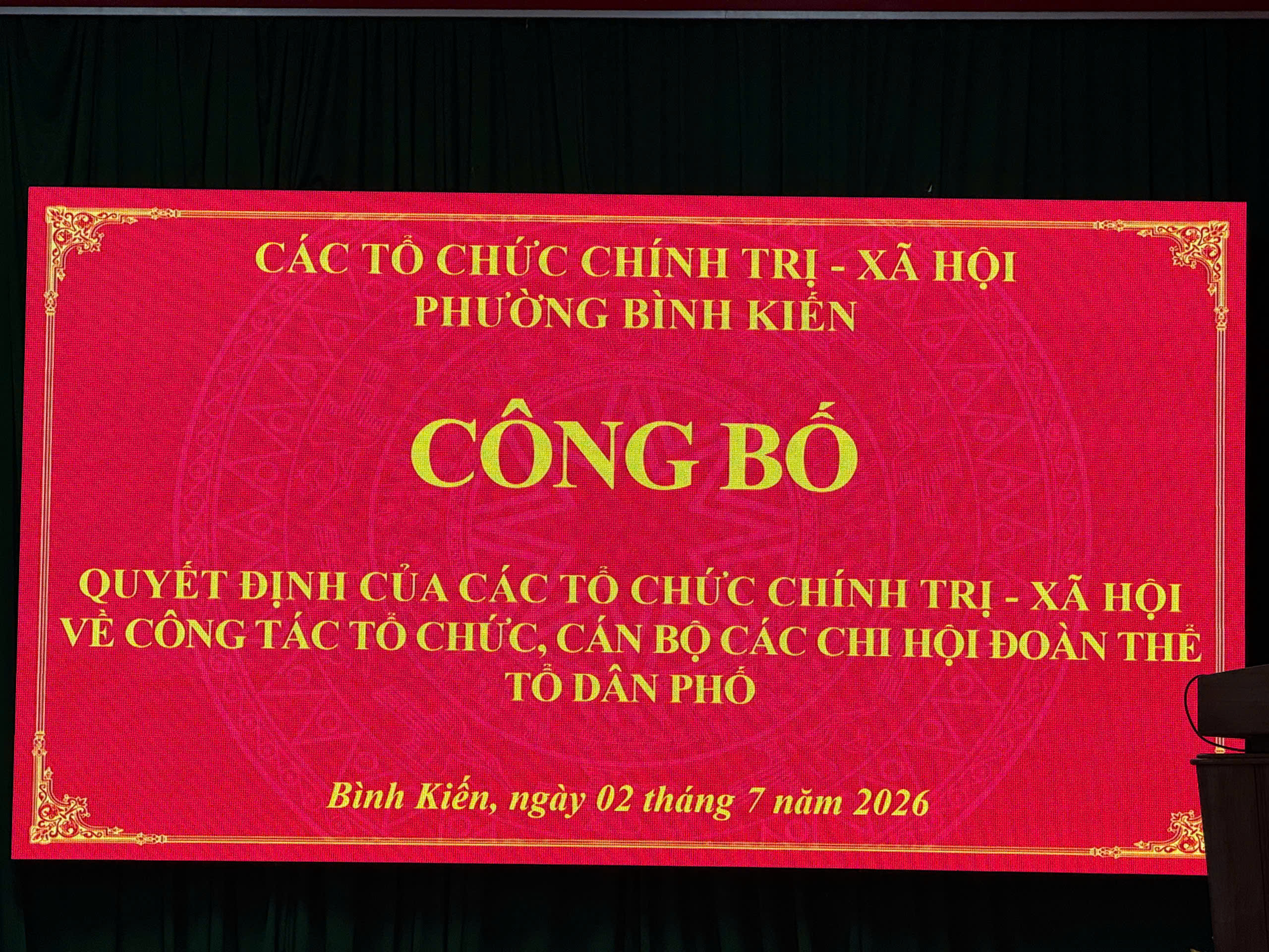 HỘI NÔNG DÂN PHƯỜNG BÌNH KIẾN CÔNG BỐ CÁC QUYẾT ĐỊNH VỀ CÔNG TÁC TỔ CHỨC CÁN BỘ CHI HỘI NÔNG DÂN TỔ DÂN PHỐ