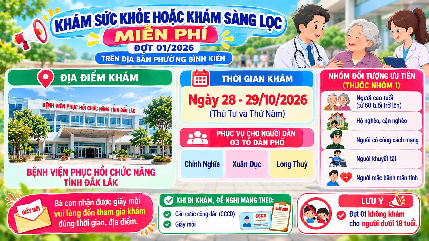 📢 PHƯỜNG BÌNH KIẾN THÔNG BÁO: KHÁM SỨC KHỎE, KHÁM SÀNG LỌC MIỄN PHÍ ĐỢT 1 NĂM 2026