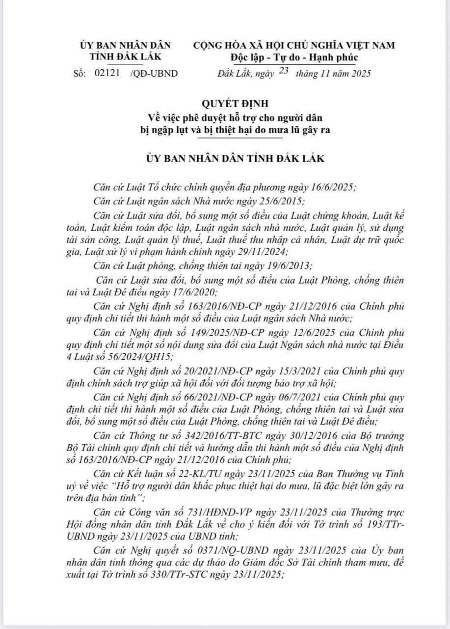 Quyết định về việc phê duyệt hỗ trợ cho người dân bị ngập lụt và bị thiệt hại do mưa lũ gây ra