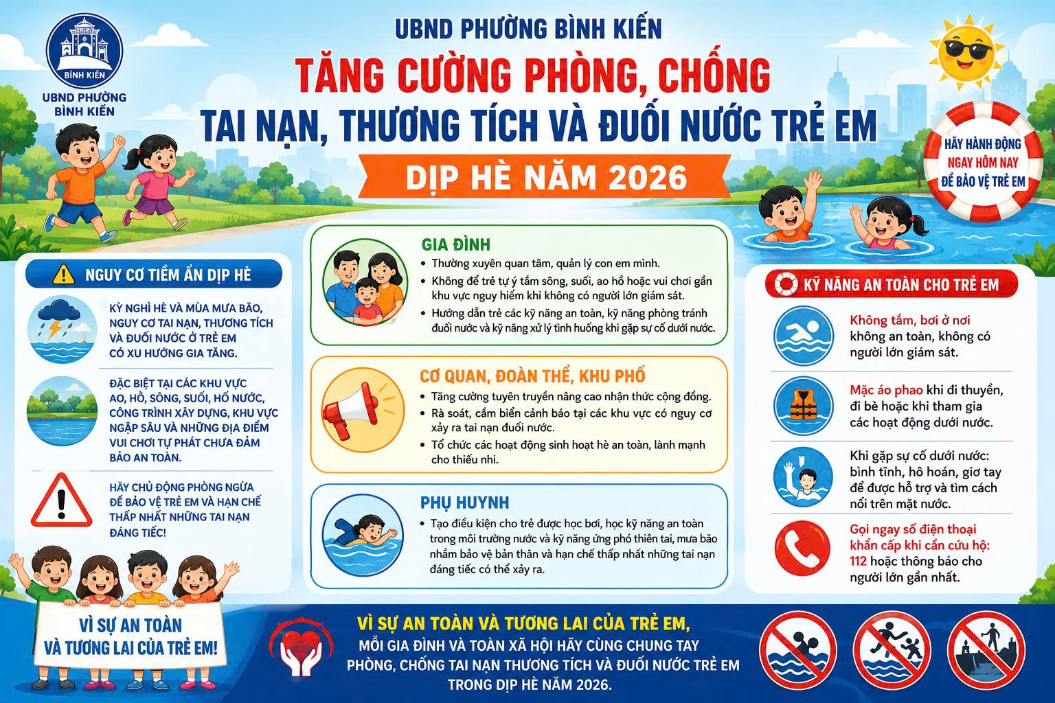 TĂNG CƯỜNG PHÒNG, CHỐNG TAI NẠN, THƯƠNG TÍCH VÀ ĐUỐI NƯỚC TRẺ EM DỊP HÈ NĂM 2026